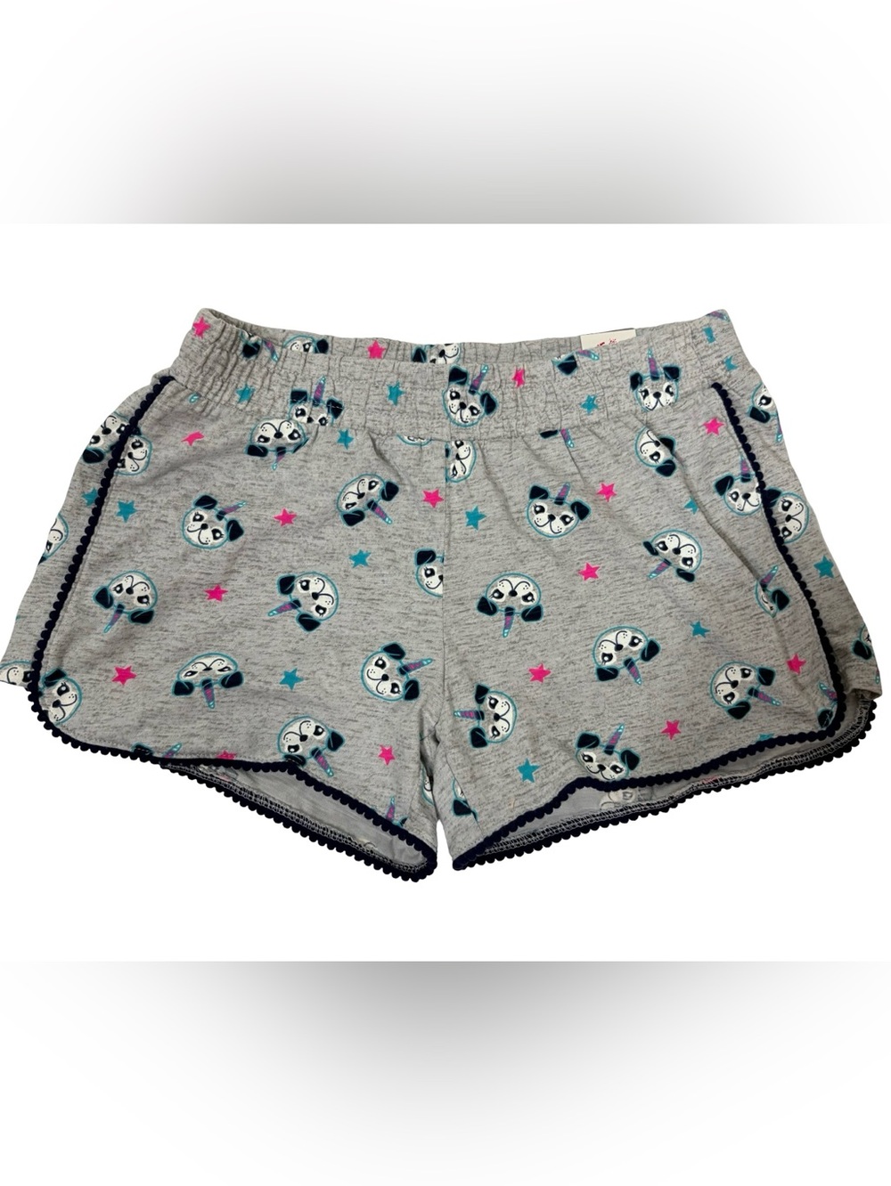NWT Justice Unicorn Puppy Print Lounge Shorts Girls Size 12 Pom Trim